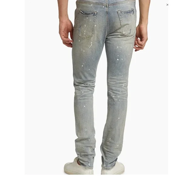 Purple Brand Slim Fit Low Rise Distressed Paint Splatter Jeans 34 New With Tags